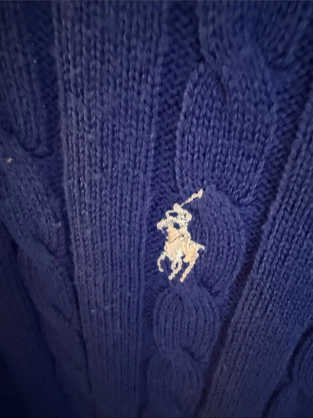 Polo by Ralph Lauren Royal Blue Cable-Knit V-Neck Sweater Vest with White Trim